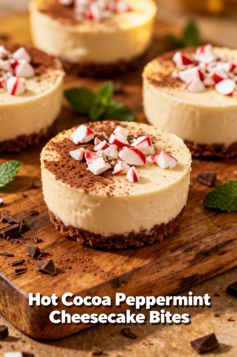 Hot Cocoa Peppermint Cheesecake Bites