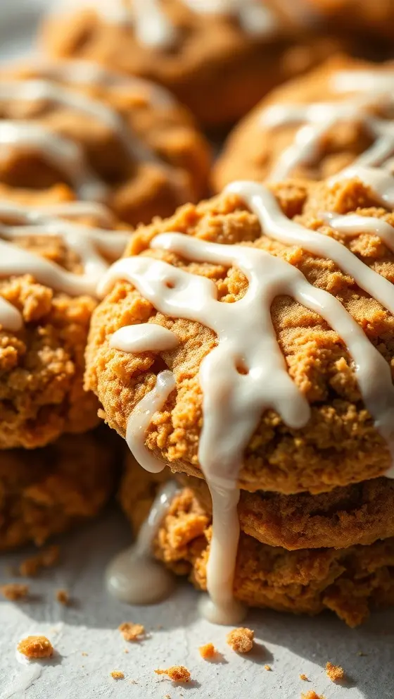 Pumpkin Cinnamon Crumb Cookies With Sweet Icing Drizzle