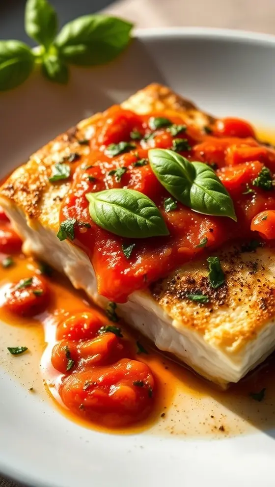 Pan Seared Mediterranean Cod In Tomato Basil Sauce Recipe