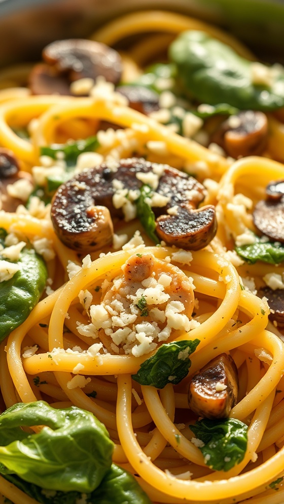 Parmesan Spinach Mushroom Pasta Skillet Recipe Easy