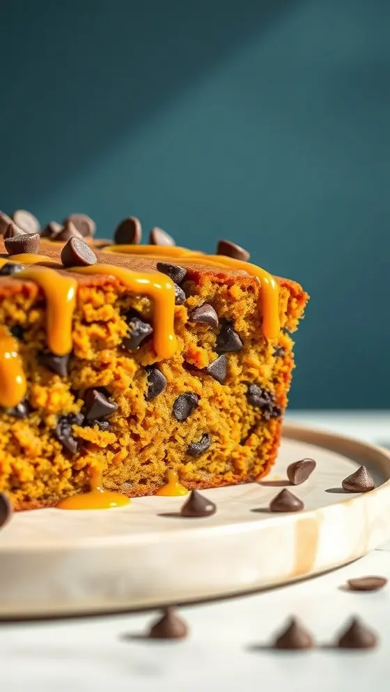 Pumpkin Chocolate Chip Loaf Cake With Caramel Drizzle