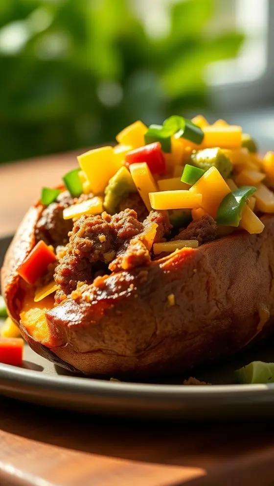 Stuffed Sweet Potato With Beef Cheddar And Guacamole